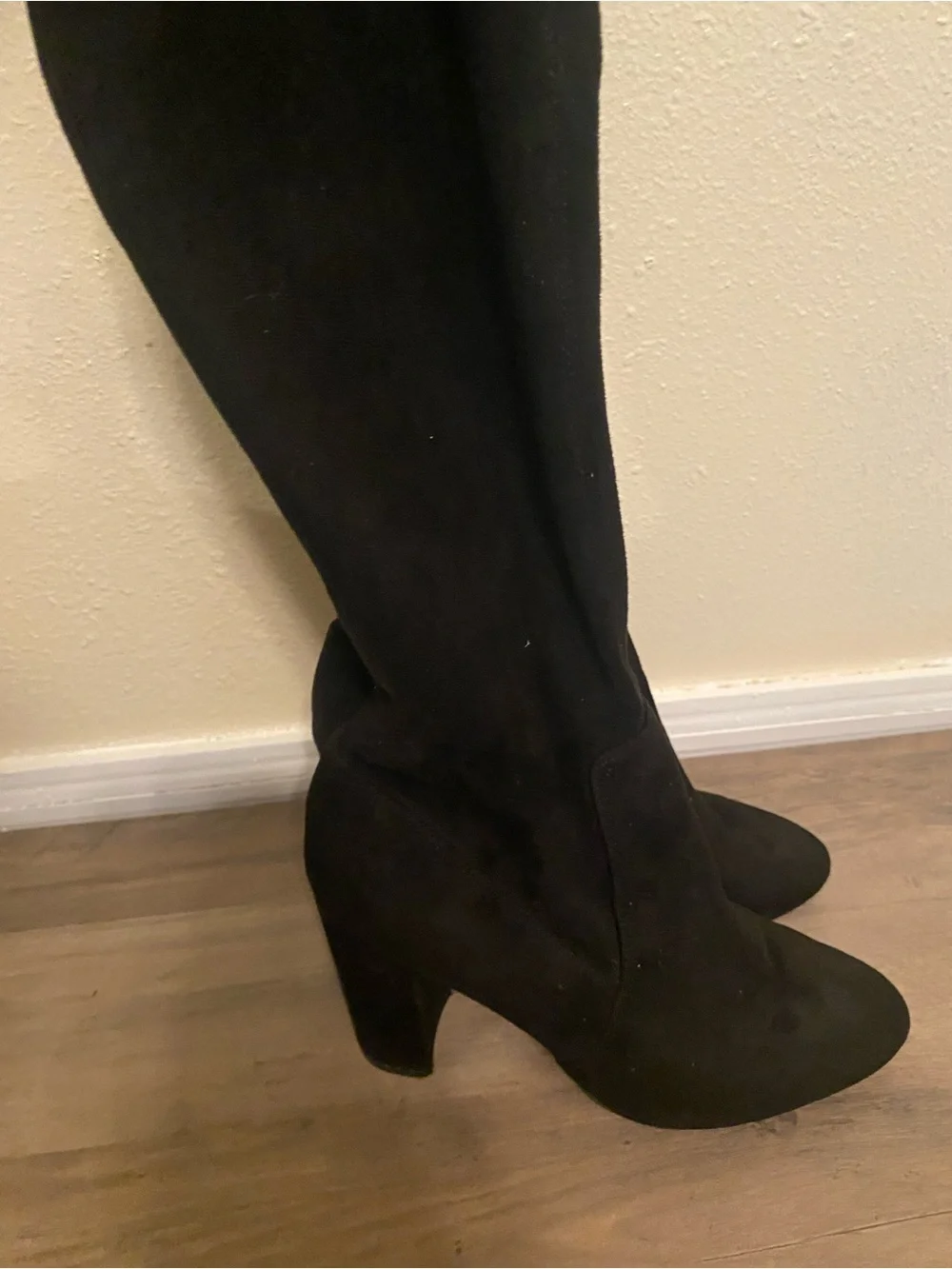 Women’s Black Suede Knee-High Block Heel Boots